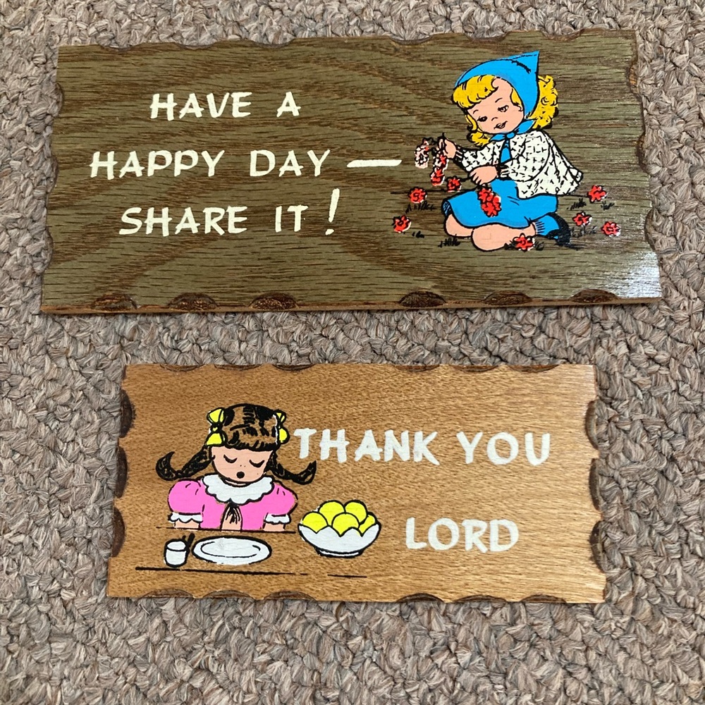 Vintage Wooden Plaques THANK YOU LORD & HAVE A GOOD DAY-SHARE IT Religious 70s